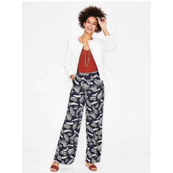 Boden Wide Leg Pants Size 10 High Rise Blue Tropical Boho Resort Preppy - Picture 1 of 11
